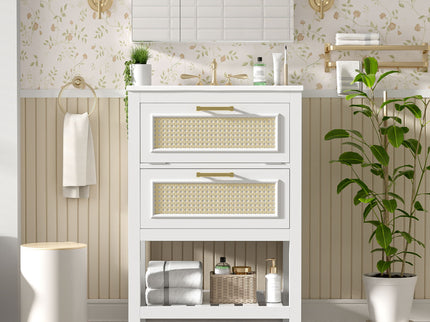Modern Bathroom Vanity With Integrated Sink, Cabinet With 1 Deep Drawer And 1 Tip-Out Drawer