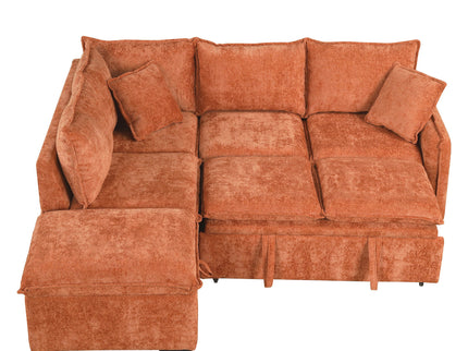 Convertible Sofa Bed Sectional Sofa Sleeper L-Shaped Sofa With A Storage Ottoman, Two Pillows, Two Power Sockets And Two USB Ports For Living Room