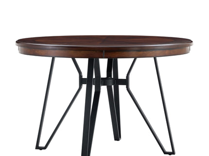 Mid Century Modern Round Dining Table With Metal Legs And Open Shelf