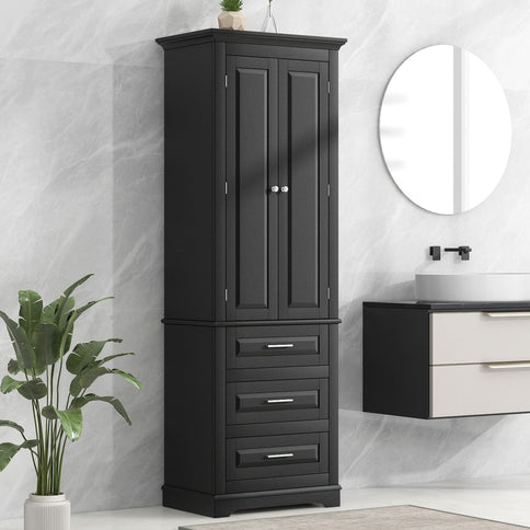 Tall Storage Cabinet With 3 Drawers For Bathroom