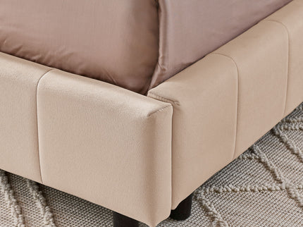 Mid-Century Storage Upholstered Tufted Bed Frame With Backrest And Armrests