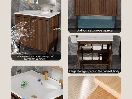 Bathroom Vanity With Ceramic Sink, Floor-Standing Design, Soft-Closing Drawers
