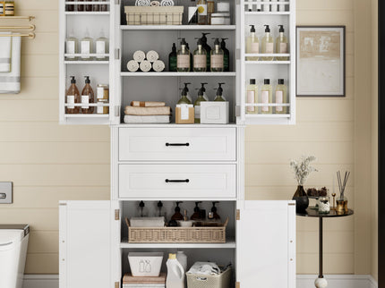 Multi Functional Storage Cabinet With Adjustable Shelves, 2 Drawers, Door Shelves
