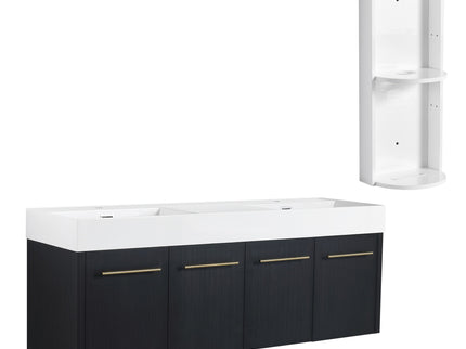 Modern Wall Mounted Bathroom Vanity With Resin Sink And Storage Rack