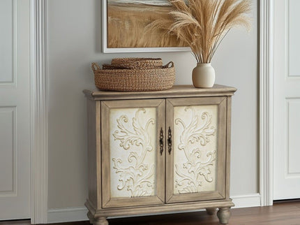 Driscoll - 2 Door Cabinet With Floral Design - Reclaimed Natural