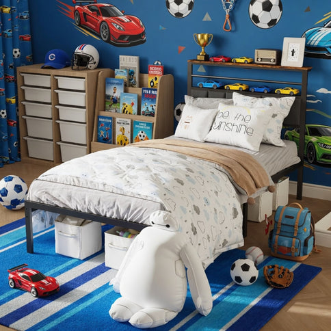 Platform Bed Frame With Charging Station & Headboard Storage