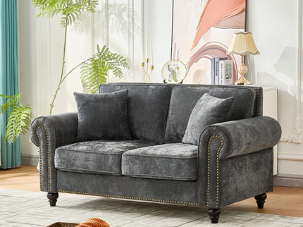 2 Seater Sofa With Rolled Arms, Tufted Upholstered Couch