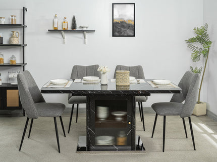 Modern Rectangle Dining Table With Stretchable Top, Storage Cabinet
