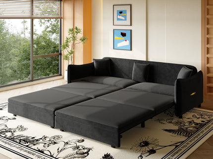 King Pull Out Sofa Bed, 3-In-1 Convertible Bed With 3 Pillows