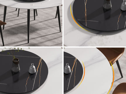 Modern Artificial Stone Round Dining Table, Can Accommodate 6 People Artificial Stone Turntable