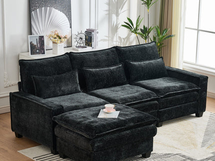 Modern Comfy L Shaped Sectional Sofa With Movable Ottoman