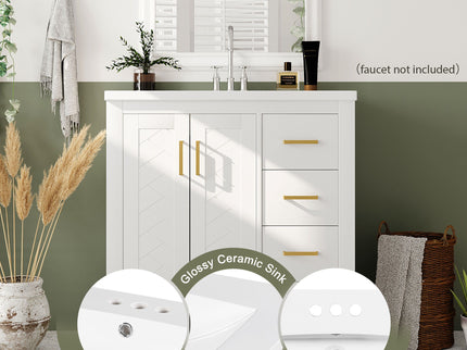 Bathroom Vanity With Sink, Storage Cabinet, Freestanding Set With 3 Drawers & Soft Closing Doors