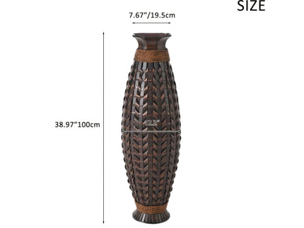 Hand Woven Bamboo Floor Vase, Decorative Accent For Living Room - Acacia Wood