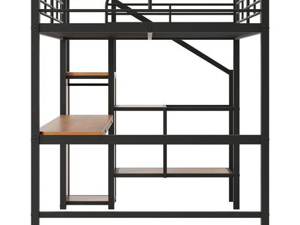 Loft Bed With Desk, Storage Staircase, Small Wardrobe And LED Light