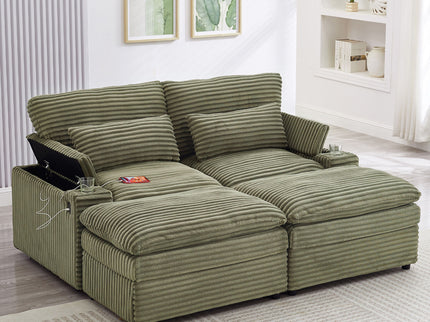 Convertible Loveseat Sofa With Storage, USB Ports, Cup Holders