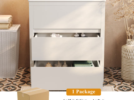 Freestanding Bathroom Vanity With Ceramic Sink, 2 Full Extension Drawers