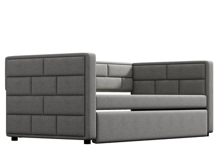 Upholstered Twin Size Daybed With Trundle, Padded Back And Sides - Gray