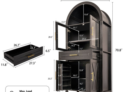 Arched Kitchen Pantry Cabinet With Adjustable Shelves And Barn Door Design