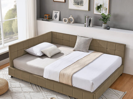 Upholstered Bed Frame With Tufted Backrest And Armrests
