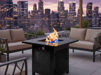 Outdoor 2 In 1 Propane Fire Pit Table With Dual Burners, Lava Rocks And Waterproof Cover - Black