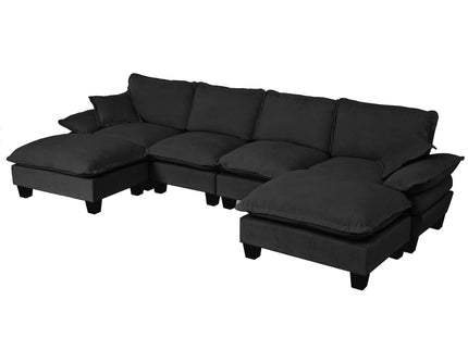Modular Sectional Sofa With Movable Ottoman & Pillows