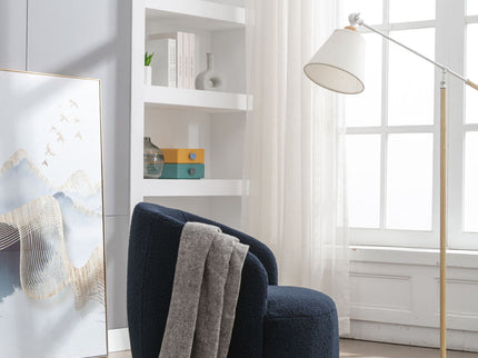 Teddy Fabric Swivel Accent Armchair Barrel Chair With Powder Coating Metal Ring