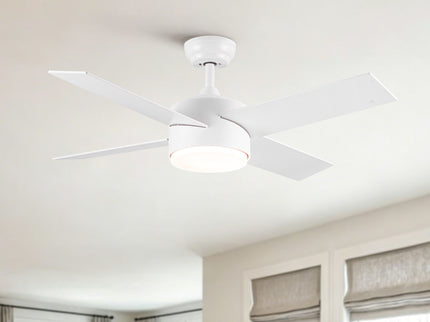 Ceiling Fan With Remote Control, Reversible DC Motor, 6 Speeds, 3 Dimmable LED, Quiet Timer For Indoor - White