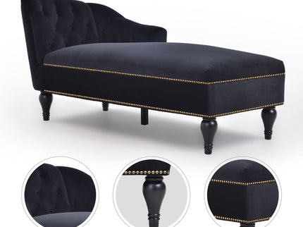 Velvet Chaise Lounge, Button Tufted Right Arm Facing Lounge Chair With Nailhead Trim For Living Room - Black