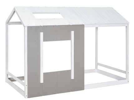 Twin Size House Platform Bed With Roof And Window - Natural / White