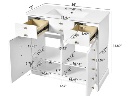 Retro Bathroom Vanity With Sink, Storage Cabinet, Freestanding With 2 Drawers & Soft-Closing Doors