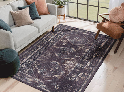 Maval - 9' X 12' Washable Area Rug - Black / Burgundy