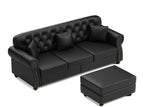Black / 2 Pc. 3 Seater Sofa, Ottoman