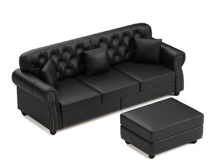 Upholstered Sofa With Nailhead Trim, Rolled Armrests With Ottoman