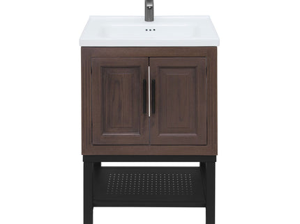 Modern Freestanding Bathroom Vanity With Ceramic Sink, Hot And Cold Faucet, Storage Cabinet & Open Shelf