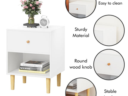 Nightstand With 1 Drawer And 1 Shelf - White