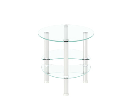 Transparent Oval Glass Coffee Table, Modern Table In Living Room Oak Wood Leg Tea Table 3-Layer Glass Table