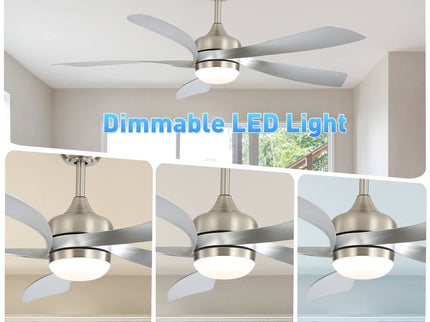 52" Ceiling Fan With Light Featuring 5 Blades Dimmable LED And Memory Function - Nickel