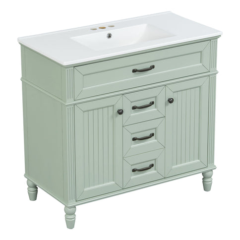 Bathroom Vanity With Sink, Flip-Out Top Drawer, Soft Close Doors, 2 Storage Drawers