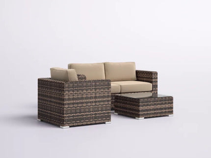 Modern Style Hdpe Wicker Seating Group With Cushions For 3 People In Brown Finish