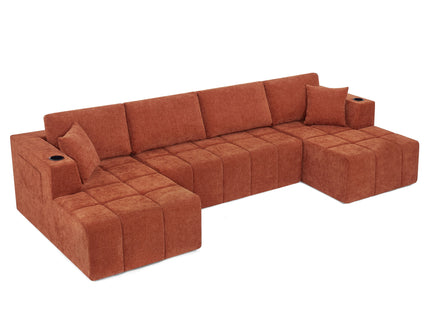 U - Shaped Sectional Sofa, Cup Holders & Side Pockets For Living Room