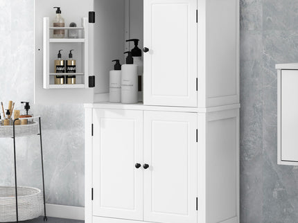 Elegant Bathroom Floor Storage Cabinet With 4 Doors, Adjustable Shelves