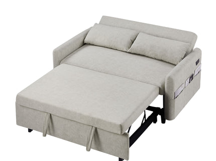 Pull Out Sleep Sofa Bed Loveseats Sofa Couch With Adjsutable Backrest, Storage Pockets, 2 Soft Pillows, USB Ports For Living Room, Bedroom, Apartment, Office