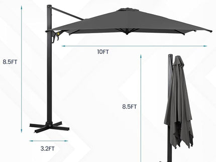Round Cantilever Patio Umbrella With 360 Rotation & Infinite Tilt Adjustment