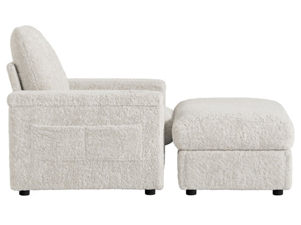 Oversized Chaise Lounge Indoor Rabbit Fur Sofa Bed With Storage Ottoman And Armrests Cup Holders With Deep Seat