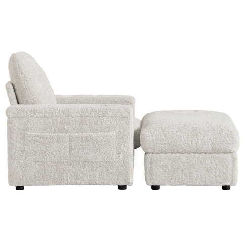 Oversized Chaise Lounge Indoor Rabbit Fur Sofa Bed With Storage Ottoman And Armrests Cup Holders With Deep Seat