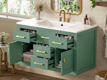 Wall Mounted Bathroom Cabinet With Sink, Multiple Drawers And Doors - Green