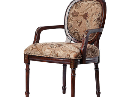 Bernice - Oval Back Chair With Floral Carvings - Brown / Beige Gray