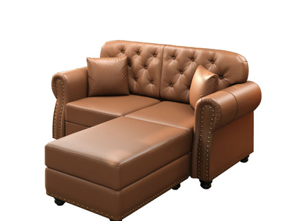 Upholstered Sofa With Nailhead Trim, Rolled Armrests With Ottoman
