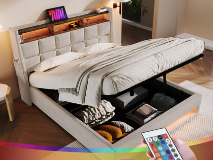 Upholstered Platform Bed With A Hydraulic Storage System, LED And USB Charging (Without Mattress)