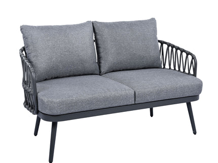 4 Piece Outdoor Patio Furniture Set, Metal Chairs With Woven Rope U Shaped Backrest